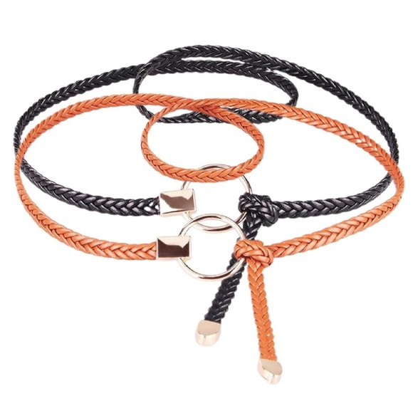 PU Leather Circle Tie Belt Set of 2 - Picture 1 of 3